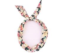 Rockabilly Wired Headband Retro Scarf Adjustable Twist Wire Hair Band Bunny Ears Bowknot (Floral-Black)