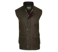 ROCKALL Waxed Cotton Shooting Gilet, Antique wax, Leather-Trimmed Bodywarmer (UK, Alpha, S, Regular, Regular, OLIVE)