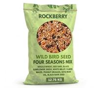 RockBerry Bird Food Four Seasons Mix for Wild Birds, Wheat, Cut Maize, Red Dari and Black Sunflower Seeds, Blended in the UK (12.75 KG)