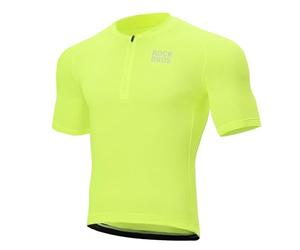 ROCKBROS Cycling Jersey Mens, Summer Short Sleeves, Breathable Quick Dry MTB Jersey with 3 Pockets, Half Zipped Biking Tops for Cycling, Racing, Mountain, Road & Gravel S Yellow
