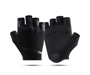 ROCKBROS Fingerless Cycling Gloves Non Slip Shock-Absorbing, Half Finger Breathable Summer Short Gloves for Riding Fishing Gym Climbing, Bike Accessories for Men and Women Black XL