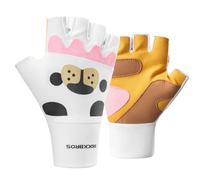 ROCKBROS Kids Cycling Gloves 4-12 Years, Half Finger Gloves for Boys and Girls, Non-Slip, Soft and Stretchy - for Sports Bike Climbing Scooter, White Brown, L