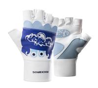 ROCKBROS Kids Cycling Gloves 4-12 Years, Half Finger Gloves for Boys and Girls, Non-Slip, Soft and Stretchy - for Sports Bike Climbing Scooter, White Dark Blue, S