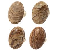 Rockcloud Natural Picture Jasper Crystal Stone Knob Drawer with Screws, Oval Rough Gemstone Pull Handle for Dresser Cabinet Wardrobe Hardware Accessories Home Furniture Decoration, 4 PCS
