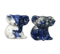 Rockcloud Set of 2 Sodalite Koala Bear Statue Pocket Stones, Hand Carved Animal Collectible Figurine for Home Office Bookshelf Decor, Blue