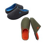 RockDove Set of 2 Pairs - Size 10/11, Original Two-Tone Memory Foam Slipper (Grey Blue) Lightweight Scuff House Slipper (Hunter Green)