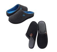 RockDove Set of 2 Pairs - Size 10/11, Original Two-Tone Memory Foam Slipper (Grey Blue) Lightweight Scuff with Non Slip Sole (Charcoal Black)