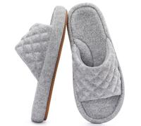RockDove Women's Felt Quilted Open Toe Slide Slipper | Arch Support, Breathable, Memory Foam, Anti-Slip, Indoor/Outdoor Sole, Machine Washable, Gift-Ready, Comfortable