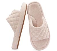 RockDove Women's Felt Quilted Open Toe Slide Slipper | Arch Support, Breathable, Memory Foam, Anti-Slip, Indoor/Outdoor Sole, Machine Washable, Gift-Ready, Comfortable