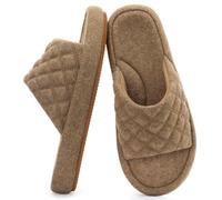 RockDove Women's Felt Quilted Open Toe Slide Slipper | Arch Support, Breathable, Memory Foam, Anti-Slip, Indoor/Outdoor Sole, Machine Washable, Gift-Ready, Comfortable