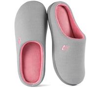 RockDove Women's Original Two-Tone Memory Foam Slipper, Size 9/10 UK Women, Grey and Pink