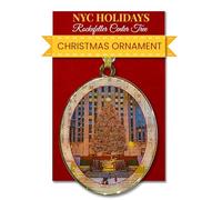 Rockefeller Center Christmas Ornament Featuring New York City Tree at Night, Double-Sided Brass Holiday Keepsake with Glitter and Epoxy, 2.5 x 3 Inch NYC Collectible by ArtMalore