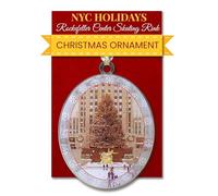 Rockefeller Center Skating Rink Christmas Ornament - NYC Tree Scene Holiday Collectible, Double-Sided Brass with Glitter, Epoxy & Gift Box, 2.5 x 3 in