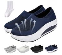 Rocker Bottom Shoes for Women, Ladies Slip On Trainers Summer Mesh Comfortable Platform Wedge Orthopedic Walking Shoes with Arch Support for Women (Navy Blue,5)