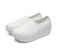 Rocker Bottom Shoes for Women Slip on Width Orthopedic Sneakers Wedge Platform Loafers Comfortable Platform Trainers Casual Low Top Walking Shoes (White,38EU)