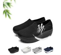 Rocker Bottom Shoes for Women Summer Slip-On Breathable Mesh Lightweight Orthopedic Platform Sneakers with Arch Support Non Slip Shoes (Black,42EU)