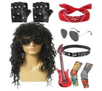 Rocker Costume Men,Metal Disco Cosplay Clothes | Punk Rocker Costume with Wig Sunglasses for Men Women Outdoor Stage Performance Halloween Musical Festival Party