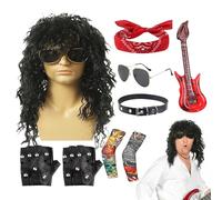 Rocker Costumes Set,80s Rocker Costume For Men - Metal Disco Costume Accessories | 9 Pieces 80s Rock Star Costume Set for