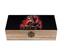Rocker Drumming Sugar Skull Drummer Decorative Wooden Storage Box with Hinged Lid And Front Clasp Keepsakes Chest