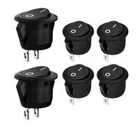 Rocker Switch 6 Pcs - Mini Round Toggle Switch ON/Off SPST 2 Pin | 6A/250V AC, 10A/125V Pre-Wired | for Car, Boat, Household & RV - Black KCD1 Style