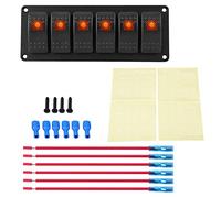 Rocker Switch Panel 12V 24V 6 Gang Aluminum LED Control Panel for Car RV Boat Marine with Blue Orange Green Light Options (Orange)