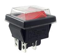 Rocker Switch Red On/Off with Waterproof Cover, Device Switch DPDT, 4-Pin 250V 16A Rocker Switch Illuminated