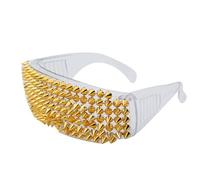 Rockers Sun Glasses with Rivet Studded, White Frame Gold Dia | Popular Full Studded Sun Glasses for Music Festival Everyday Use and Halloween Dressingup