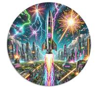 Rocket 1000 Pieces Jigsaws Stress Reliever Difficult Challenge for Adults Kids Challenging Spacecraft Round Home Decor Gifts And Gifts 1000pcs (67.5x67.5cm)