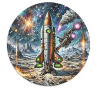 Rocket 1000 Pieces Jigsaws Stress Reliever Difficult Challenge for Adults Kids Creative Spacecraft Circular Puzzle Home Decor Gifts And Gifts 1000pcs (67.5x67.5cm)