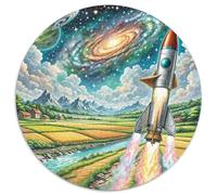 Rocket 1000 Pieces Jigsaws Stress Reliever Difficult Challenge for Adults Kids Unique Challenge Games Spacecraft Creative Round Jigsaw Puzzles Home Decor Gifts And Gifts 1000pcs (67.5x67.5cm)