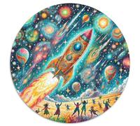 Rocket 1000 Pieces Jigsaws Stress Reliever Difficult Challenge for Adults Kids Unique Challenge Games Spacecraft Round Home Decor Gifts And Gifts 1000pcs (67.5x67.5cm)