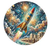 Rocket 1000 Pieces Jigsaws Stress Reliever Difficult Challenge for Adults Kids Unique Challenge Game Spacecraft Creative Round Jigsaw Puzzles Home Decor Gifts And Gifts 1000pcs (67.5x67.5cm)