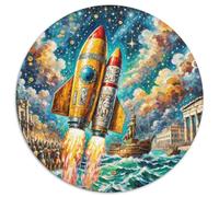 Rocket 1000 Pieces Jigsaws Stress Reliever Difficult Challenge for Adults Kids Unique Challenge Game Spacecraft Round Puzzles Home Decor Gifts And Gifts 1000pcs (67.5x67.5cm)