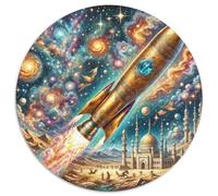 Rocket 1000 Pieces Jigsaws Stress Reliever Difficult Challenge for Adults Kids Unique Challenge Game Spacecraft Round Puzzles Family Game Gifts And Gifts 1000pcs (67.5x67.5cm)