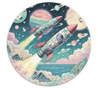 Rocket 1000 Pieces Jigsaws Stress Reliever Difficult Challenge for Adults Kids Unique Challenge Games Spacecraft Creative Round Jigsaw Puzzles Family Game Gifts And Gifts 1000pcs (67.5x67.5cm)