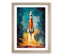 Rocket Action Painting Framed Print | A2 Oak Framed Wall Art | Ready to Hang | Modern Historical Picture | Living Room Bedroom Lounge Office