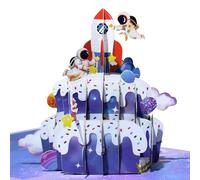 Rocket and Astronaut Cake Pop Up Happy Birthday Greeting Card, love Gift for Adult and Kid with Blank Note Card & Envelope, Foldable Celebration Card for Daughter, Son, Mom, Dad, Friend