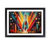 Rocket Art Deco Framed Print | A2 Black Framed Wall Art | Ready to Hang | Art Deco Nature Picture | Living Room Bedroom Lounge Office