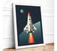 Rocket Ascent Retro Framed Wall Art Print A3 (42×29.7cm) White, Wall Decor for Living Room, Bedroom, Office & Home, Ready to Hang, Art Gift