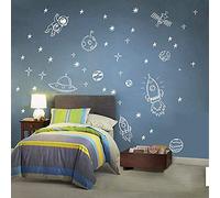 Rocket Astronaut Creative Wall Sticker Boy Room Outer Space Wall Decal Kindergarten Children's Bedroom Wall Sticker White 86X56Cm