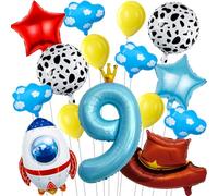 Rocket Balloons Birthday Decor, Rocket Birthday Party Decorations 9 Balloon Rocket Balloon Cowboy Hat Star Foil Balloons for Baby Show Kids Birthday Party Decorations Supplies