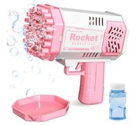 Rocket Bubble Gun Machine, 40Holes Bubble Gun, Bubble Machine for Kids, Games Bubbly Maker Outdoor Garden Party Games Toys, for Gifts for Boys Girls Birthday, Pink