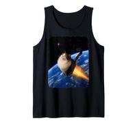 Rocket Cat Blasting Off Above Earth Funny Kitten Design Tank Top
