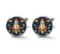 Rocket Clipart Space Ship Alloy Cufflinks for Men 17mm 20mm Shirt Cuff Links for Wedding Business Formal Dress Father's Day Birthday Gift for Him