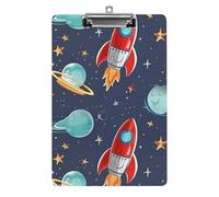 Rocket Clipart Space Ship Clipboard, A4 Acrylic Clipboard with Hanging Hole, Ultra-Light Clip Board - Holds 100 Sheets, Shatterproof Document Holder for Office, 12.5" X 8.5"