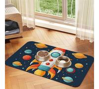 Rocket Clipart Space Ship Dog Food Mats for Floors, 12x18 Inch Non-Slip Super Absorbent Pet Food Mat, Dishwasher Dog Mat for Food and Water, Cute Quick Dry Pet Feeding Mat for Dogs Puppy Cats