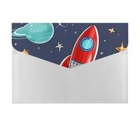 Rocket Clipart Space Ship File Folder 6-Pocket, Waterproof Accordion File Organizer with Snap Closure, Expanding Document Holder for Office, Home