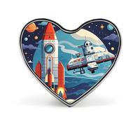 Rocket Clipart Space Ship Heart Brooch Vintage Cute Brooch Badge Unique Aluminum Alloy Broochs Hat Clothing Jewelry Accessories Pin for Wedding Party Gift