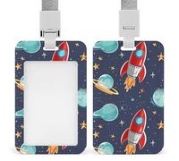 Rocket Clipart Space Ship ID Badge Holder with Lanyard - Hard Plastic ID Card Holder Waterproof Name Tag Holders, Heavy Duty Badge Reel Vertical Card Protector for Office Nurse Teacher
