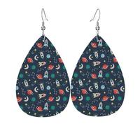 rocket clipart space ship Patterned leather earrings, women's earrings, suitable for daily wear, party and date